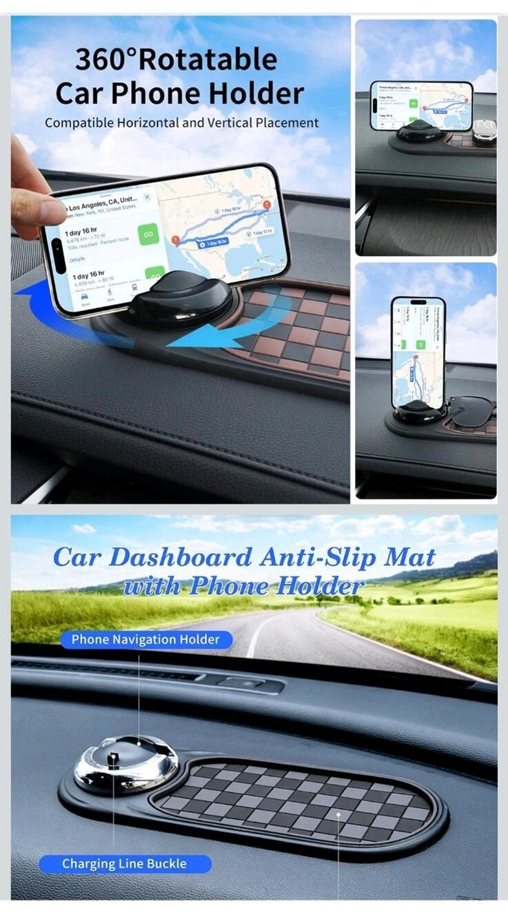 Universal Anti-Slip Car Dashboard Mat w/ 360° Rotating Phone Holder Organizer Pa